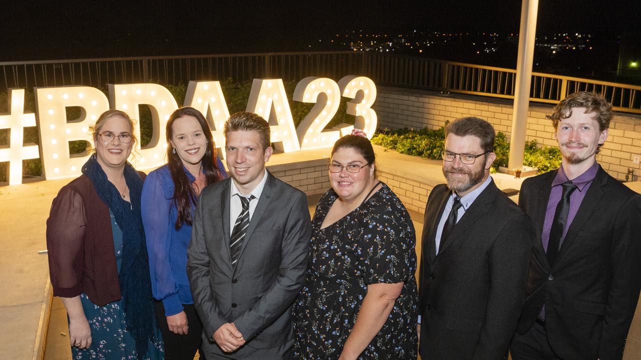 At the Business disABILITY Awards are (from left) Danielle Gray, Stacey Cobb, Kai Poulton, Hayley Castle, Jonathan Gray and Bryce Hunt. Picture: Kevin Farmer