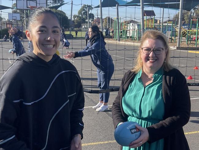 Natalie Hutchins and AFLW star Darcy Vescio.