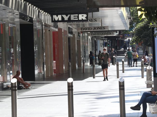 Bourke Street mall in the Melbourne CBD remains quiet despite no lockdown during an Omicron Covid outbreak in Victoria. Picture: NCA NewsWire / David Crosling