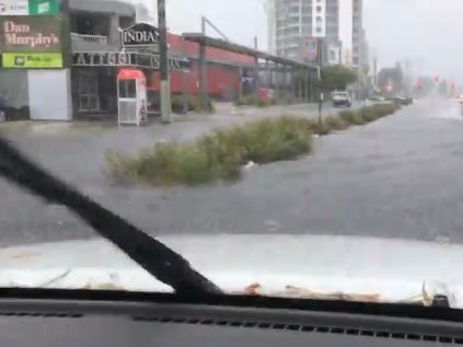 Flash flooding on the Gold Coast Highway on Thursday.