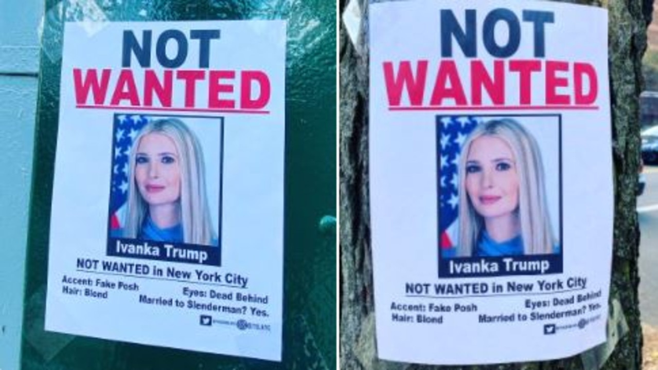 Brutal posters roasting Ivanka Trump and Jared Kushner have popped up in New York following Donald Trump’s election loss. Picture: Twitter