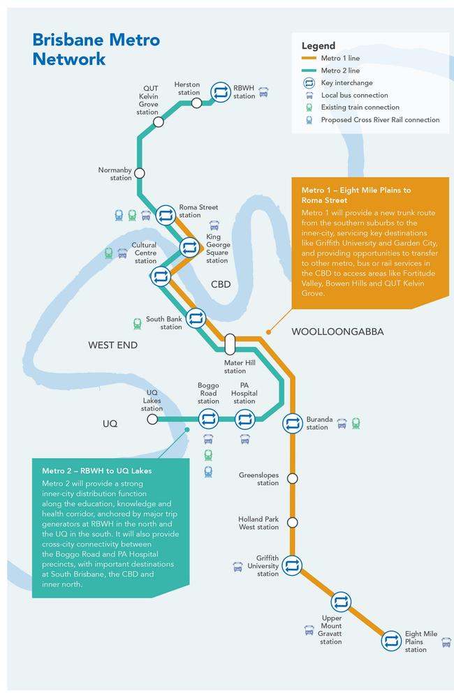 The proposed Brisbane Metro network.