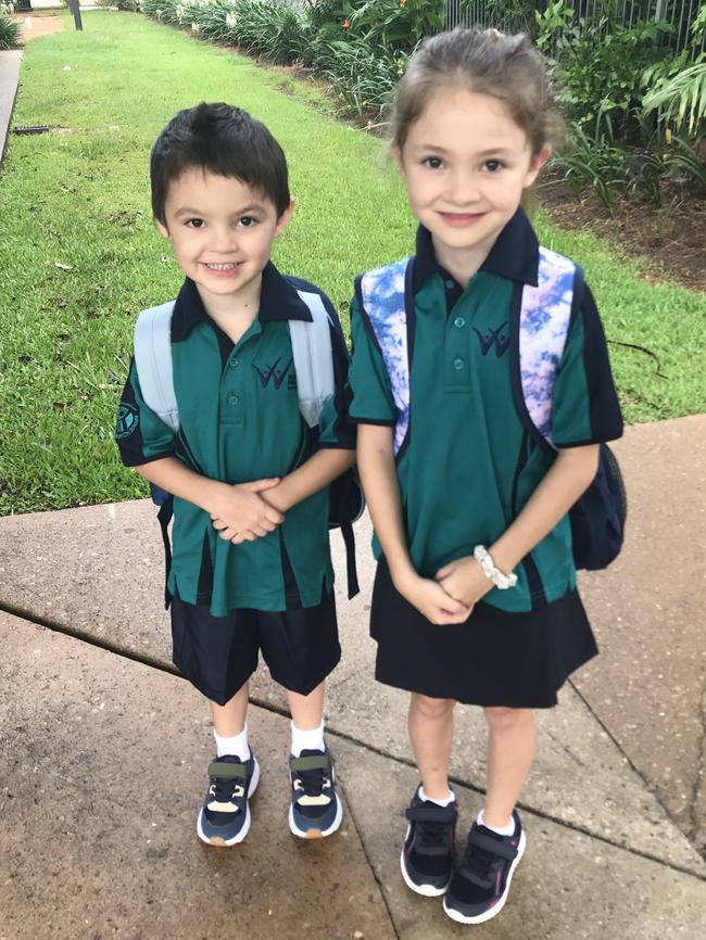 Axel Dodd and Indigo Dodd excited for the school year. Picture: Kimberly Jane