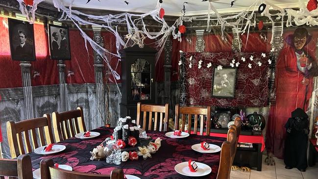 Deslee Barker, 57, enjoys decorating her Pottsville home for Halloween 2023. Picture: Facebook/Deslee Barker