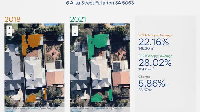 Unley Council and start-up company Forestree have developed an app that measures and monitors residential tree canopy in the area. Users can search residential addresses to visualise how the tree canopy on their property has changed over time. Credit: Unley Council