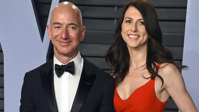 Jeff Bezos and soon to be ex-wife MacKenzie Bezos. Picture: AP.