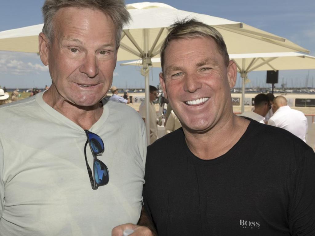 Sam Newman and Shane Warne attended Twilight Beach Polo in St Kilda last month.