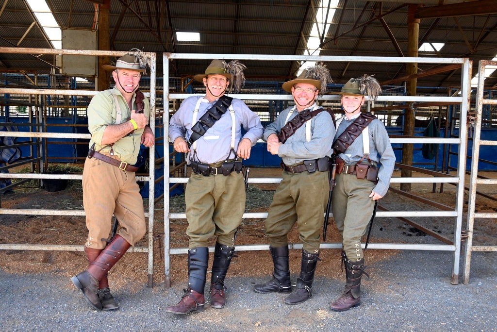 Queensland Mounted Infantry Challenge at the Toowoomba Showgrounds. Mt Morgan regiment, from left; Tony Hodges, Paul Johnston, Watne Brown and Nikki Olzard.