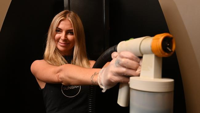 SA’s best spray tan salon owner Skye Sims at Sunbar, Mawson Lakes. Picture: Keryn Stevens