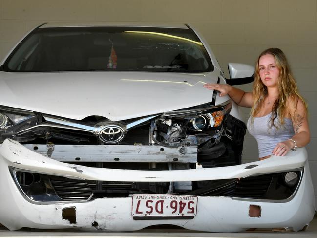 Haylie Brodie is facing a hefty repair bill after her car was severely damaged in a hit-and-run incident. Picture: Evan Morgan