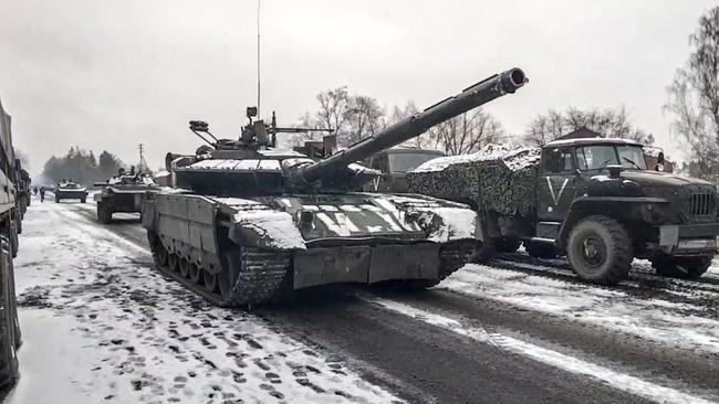 Russian tanks on their way to the Kyiv region. More than 200 have been lost in the invasion of Ukraine, it has been reported. Picture: AFP/Russian Defence Ministry.