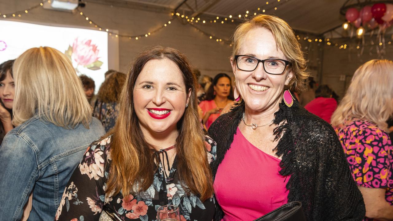 Kirstin Byrne (left) and Cheryl Anderson at the ladies cocktail night fundraiser for Protea Place at the Royal Hotel, Friday, April 29, 2022. Picture: Kevin Farmer