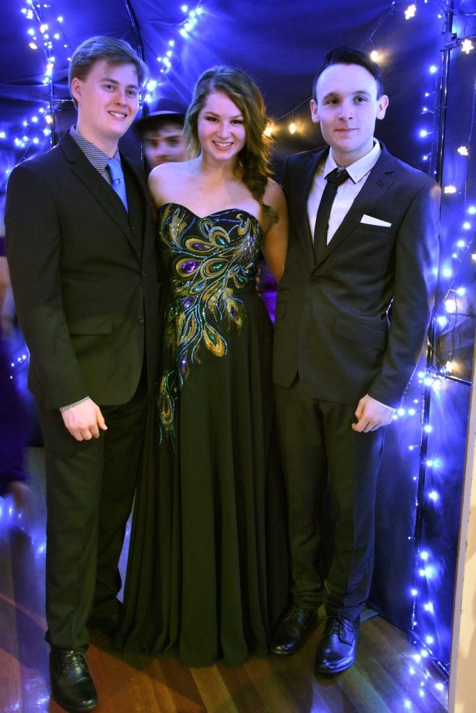 Pittsworth State High School formal 2015 Samuel Johnson, Darian Lewis, Lockllin Pirie. Picture: Photo Contributed