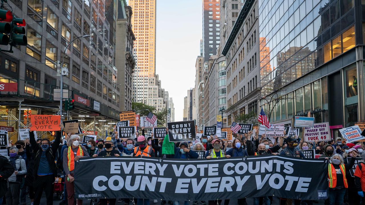 Protesters take to the streets as results of the presidential election remain uncertain on November 4. President Donald Trump's campaign has said it would legally challenge and demand recounts in key states. Picture: David Dee Delgado/Getty Images/AFP.