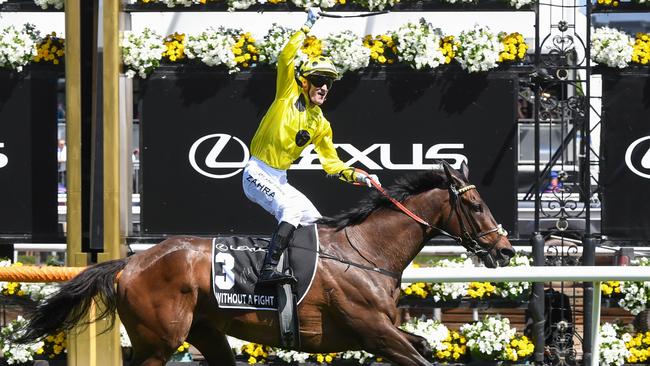 Without A Fight wins the Melbourne Cup a Mark Zahra goes back-to-back in the race. Picture: Brett Holburt/Racing Photos via Getty Images