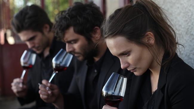 Po Marmaï, François Civil and Ana Girardot in a scene from <i>Back to Burgundy.</i>