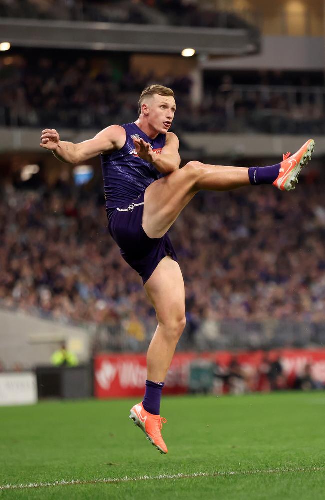 Josh Treacy put the Adelaide backline to the sword. Picture: Janelle St Pierre/AFL Photos via Getty Images.