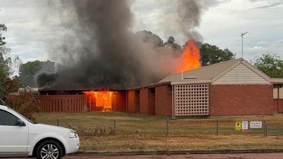 An abandoned building on fire at Eventide Residential Aged Care on January 26. Picture: Facebook/ Alicia Foster