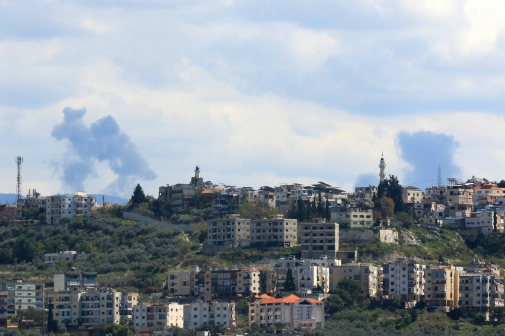 Smoke billows after an Israeli air strike on the southern Lebanese village of Kfar Melki