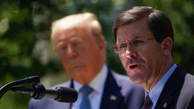 Donald Trump hates Mark Esper for saying during the worst of the summer’s riots that there was no case for invoking the Insurrection Act to send troops into cities against the wishes of local governments. Picture: AFP