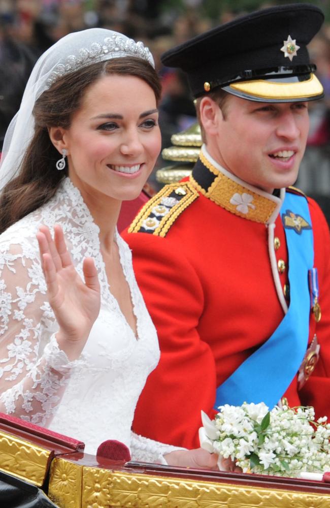 Despite technically being a commoner, Kate got to wear a tiara from the royal collection on her wedding day. Picture: Dimitar Dilkoff