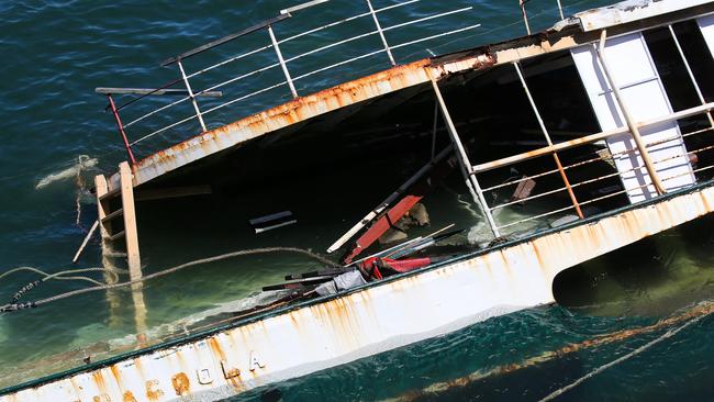 The Baragoola Ferry capsized on Saturday night at Balls Head on Sydney Harbour. Picture: Gaye Gerard