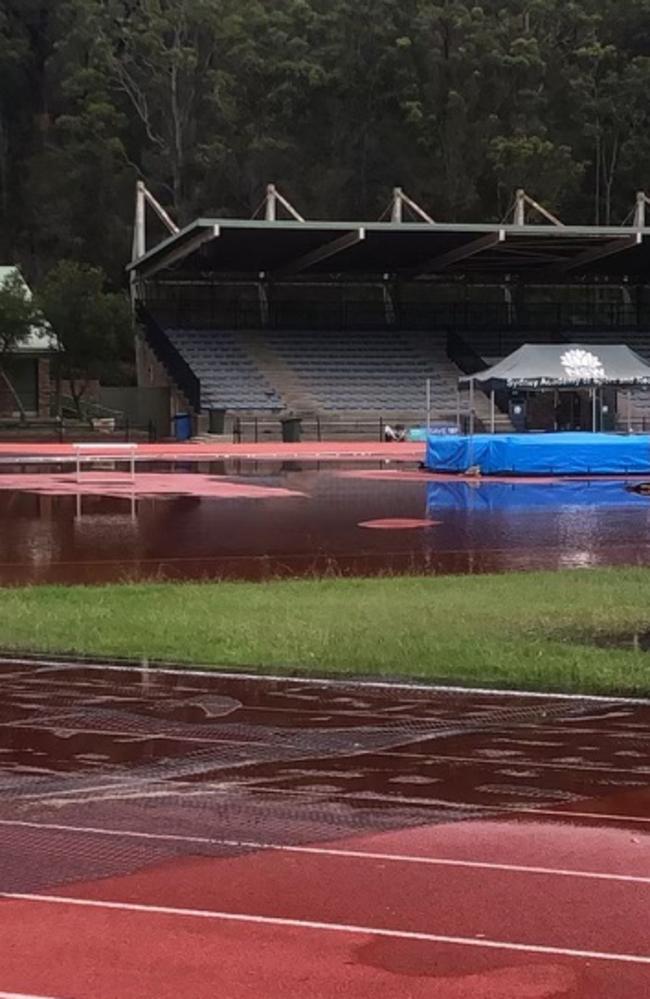 An image showing what appears to be damage to the synthetic track at the Sydney Academy of Sport earlier this year. Picture: Supplied