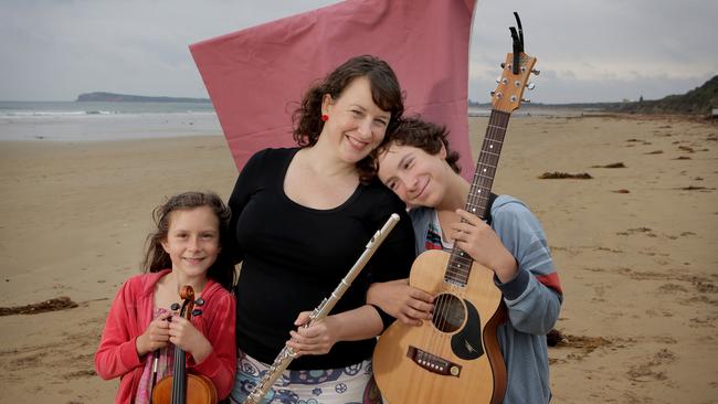 Brighid Mantelli has a band with her husband and three children Etienne, Edmund, and Livia. Picture: Nicole Cleary