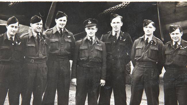 Laurie Larmer with his Halifax bomber crew. Picture: David Caird