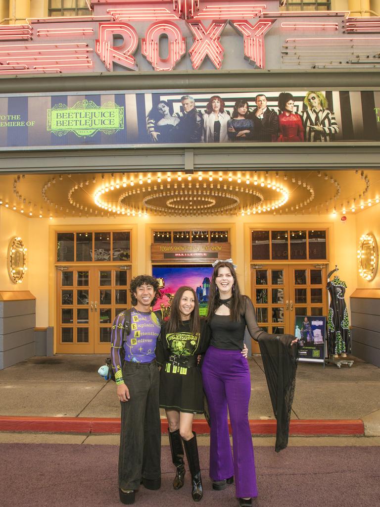 Phi Le-vu, Palmina Martin and Kristy Jaremenko on the Green Carpet for the Queensland Premiere of Ã&#146;BeetlejuiceÃ&#147; at Warner Brothers Movie World on the Gold Coast. Picture: Glenn Campbell