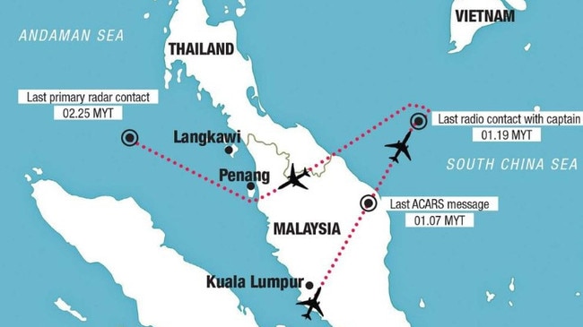 MH370 disappeared while flying from Kuala Lumpur to Beijing. Picture: News