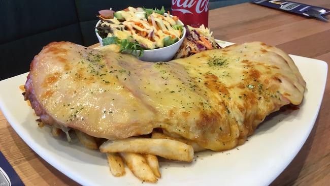 Chicken parmigiana at Tingalpa Hotel, Brisbane. Picture: Supplied