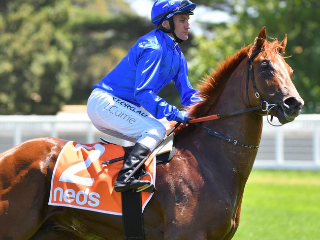 Luke Currie returns to scale after riding Hanseatic to victory in the Blue Diamond Preview.