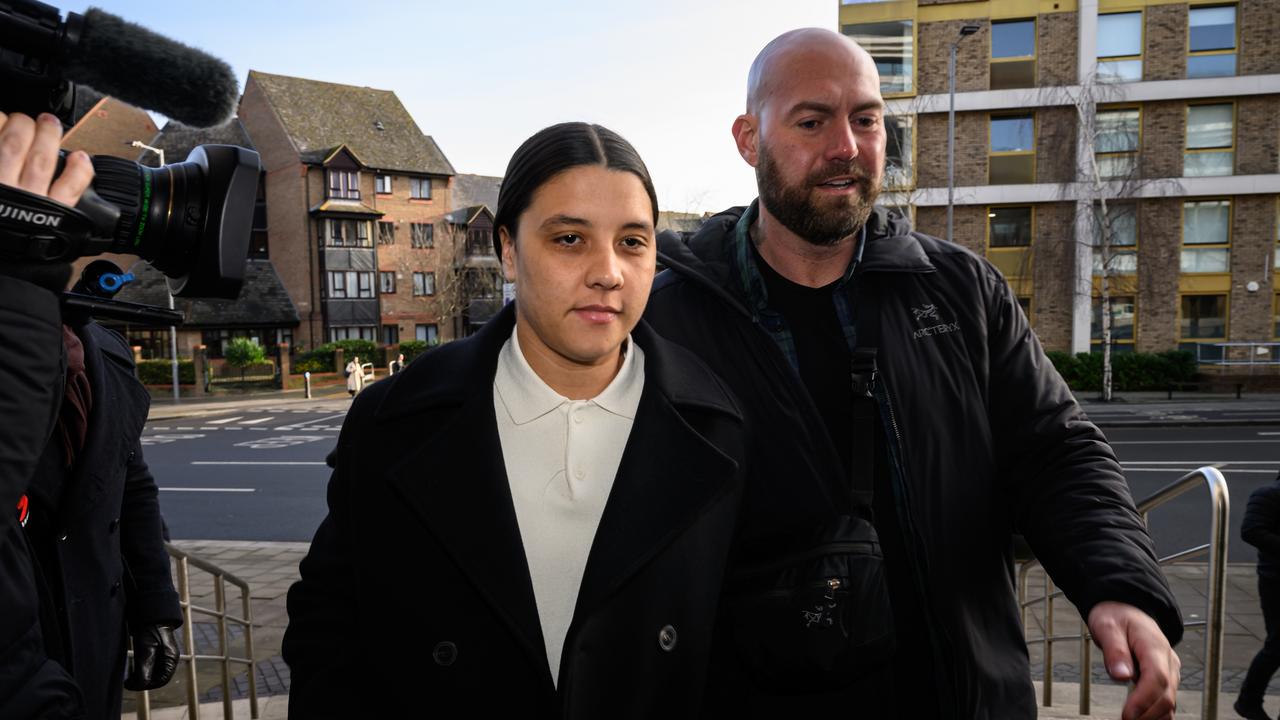 Sam Kerr arrives at Kingston-Upon-Thames Crown Court. Kerr is facing charges of "racially aggravated harassment" of a police officer. (Photo by Leon Neal/Getty Images)