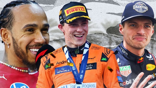 Lewis Hamilton, Oscar Piastri and Max Verstappen.