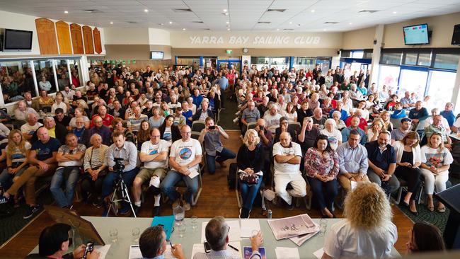 Yarra Bay Sailing Club was packed for the meeting. (AAP Image/Monique Harmer)