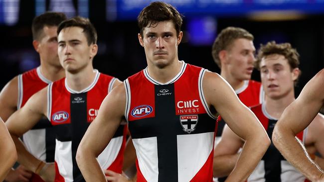 Jack Steele of the Saints looks dejected (Photo by Michael Willson/AFL Photos via Getty Images)