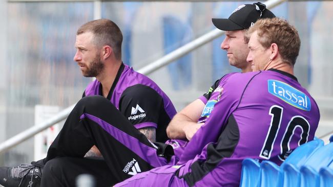 Matthew Wade, Adam Griffith and George Bailey watching a practice match. Picture: NIKKI DAVIS-JONES