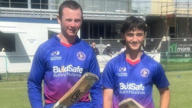 Sam Gove (left) and Charlie Costa after their unconquered 218-run third wicket partnership on Sunday. Pic: Facebook