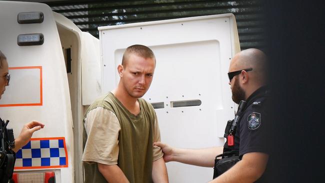 Jake Scott Ashman, 22, walking into his first appearance at Maryborough Magistrates Court over a charge of murder. Photo – Annie Perets