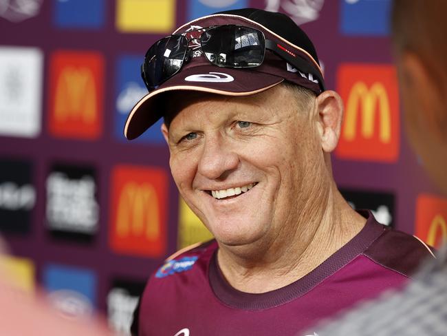 Kevin Walters from the Brisbane Broncos pictured during the captains run ahead of their clash with the Penrith Panthers, Brisbane 20th March 2024.  (Image/Josh Woning)