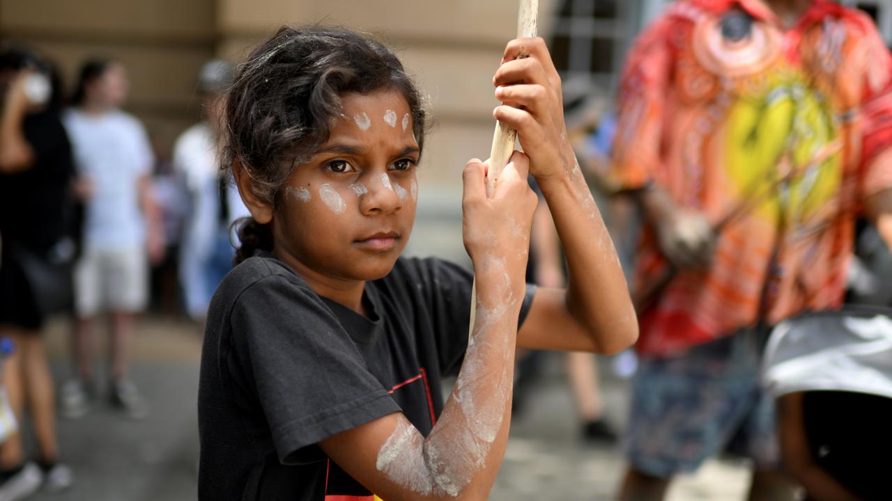 Protesters take part in an Invasion Day rally and march in Brisbane, coinciding with Australia Day. Picture: NCA Newswire / Dan Peled