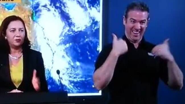 Forget Premier Annastacia Palaszczuk — everyone is watching the sign language expert when it comes to Cyclone Marcia updates.