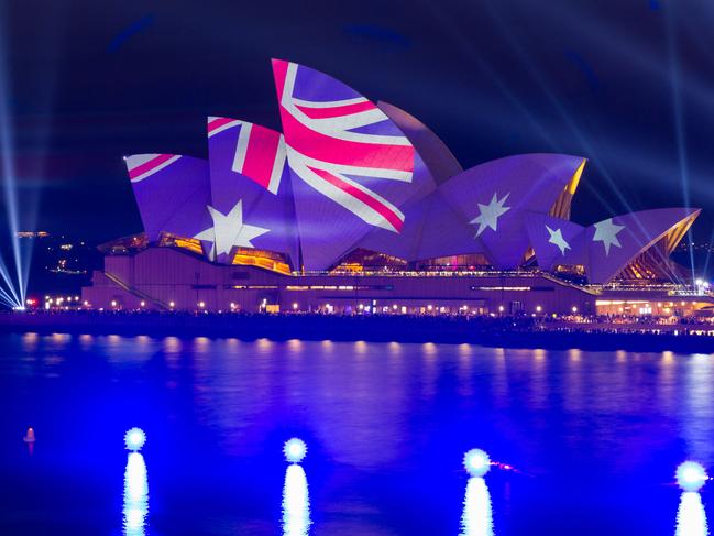 The Opera House illuminated in the colours of the Australian flag in Sydney on Australia Day on January 26, 2023. Picture: (Photo by Robert Wallace / AFP)