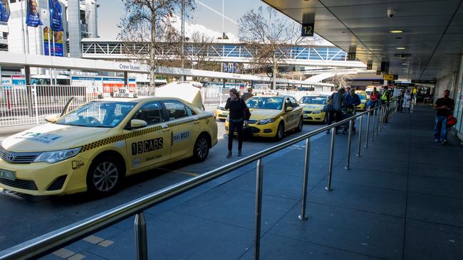 Taxi and rideshare drivers are at loggerheads at Melbourne Airport. Picture: Jay Town