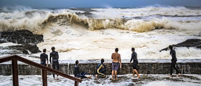 High seas at Snapper Rocks on the Gold Coast yesterday. Picture: Nigel Hallett