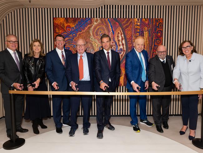 From left: AAA chair Craig Chapman, US Ambassador to Australia Caroline Kennedy AAA president John Berry, Rupert Murdoch, Lachlan Murdoch, businessman Anthony Pratt, Australian Ambassador Arthur Sinodinos, and JP Morgan’s Jennifer Nason. Picture: Jenna Bascom Photography