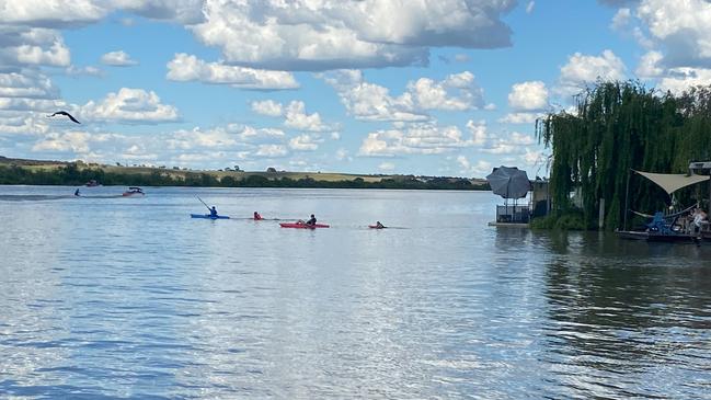 The River Murray in full flow near Murray Bridge on Saturday. Picture: Ally Keane