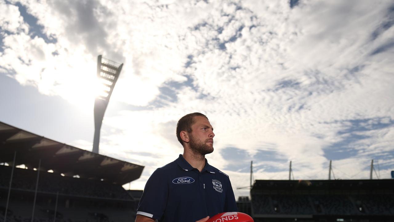 Tom Atkins of the Cats poses during a Geelong Cats AFL training session at GMHBA Stadium. Photo by Robert Cianflone/Getty Images