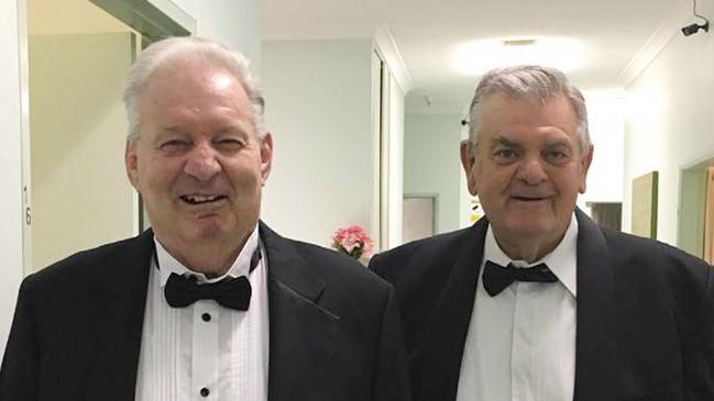 Barry Ross (R) pictured with Rugby League Immortal Graeme Langlands at a Men of League Foundation dinner. Pic Supplied